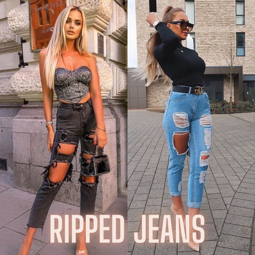 Women's ripped jeans in a different wash & colors.