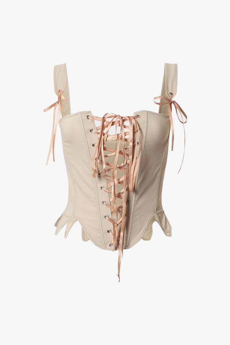 Beige Lace Up Bustier Top Corset