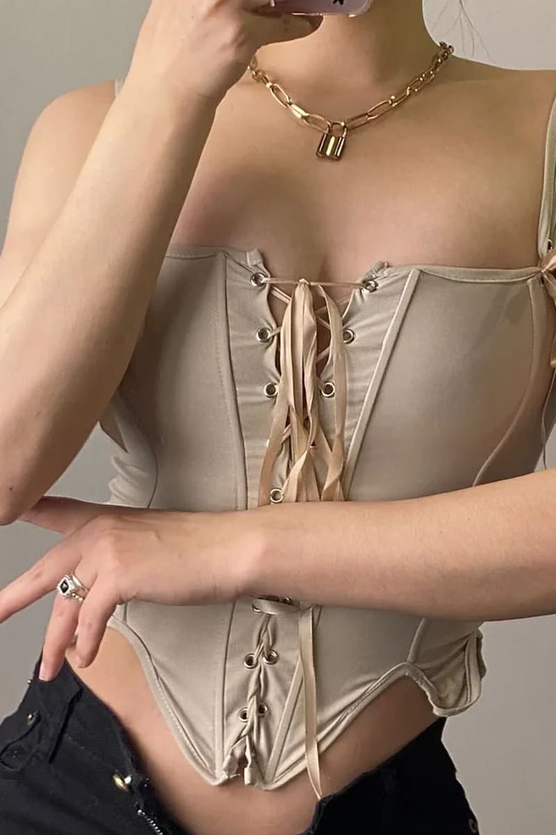 Beige Lace Up Bustier Top Corset