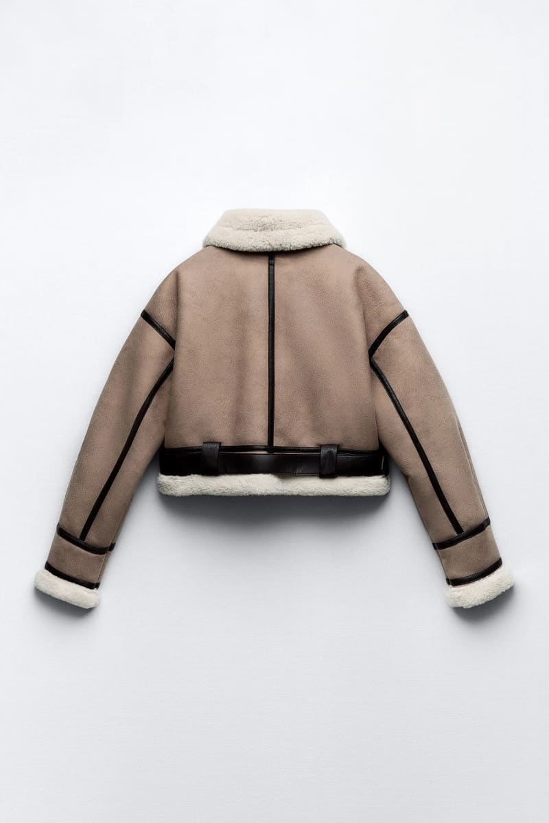 Beige Sherpa Lining Womens Suede Jacket