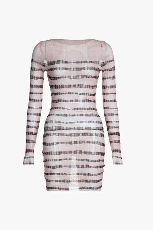 Beige Stripped Mini Dress / S