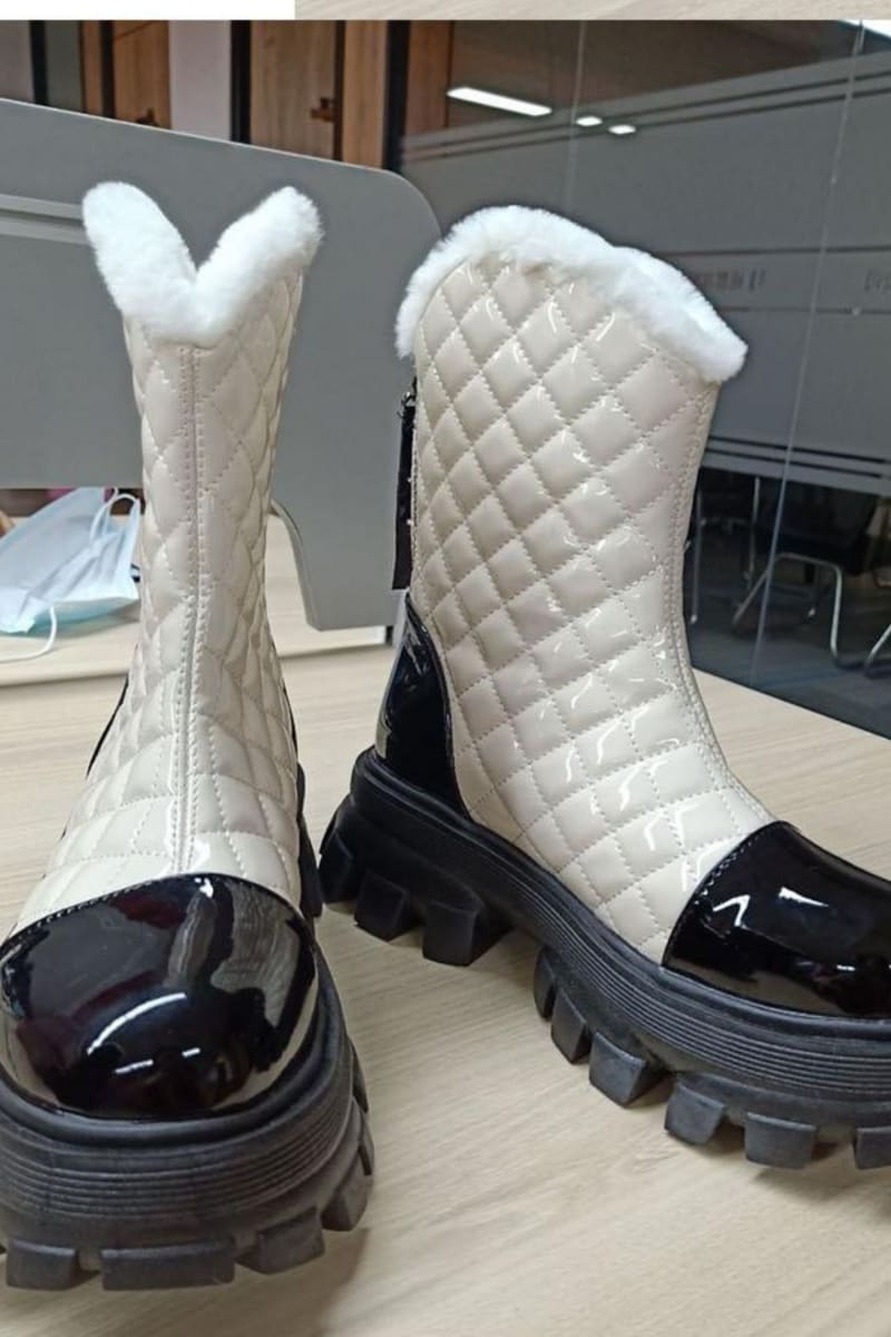 Black And White Gothic Waterproof Latex Boots Shoes