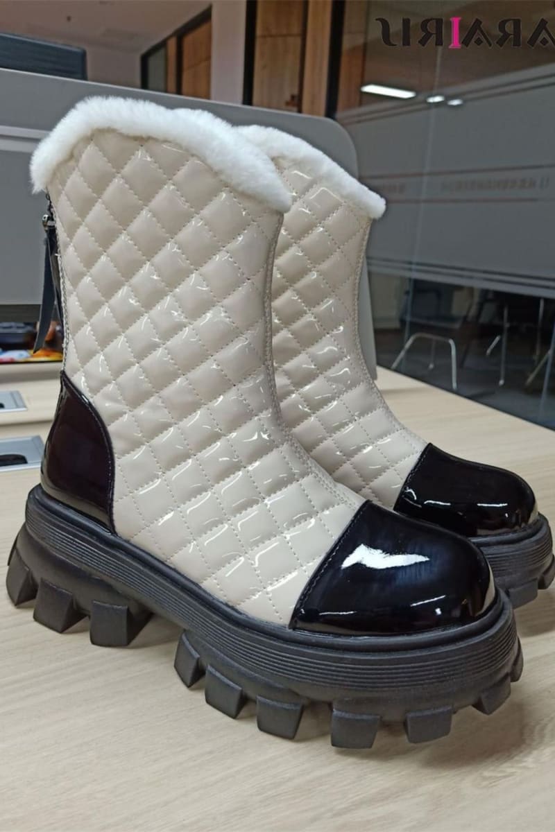 Black And White Gothic Waterproof Latex Boots Shoes