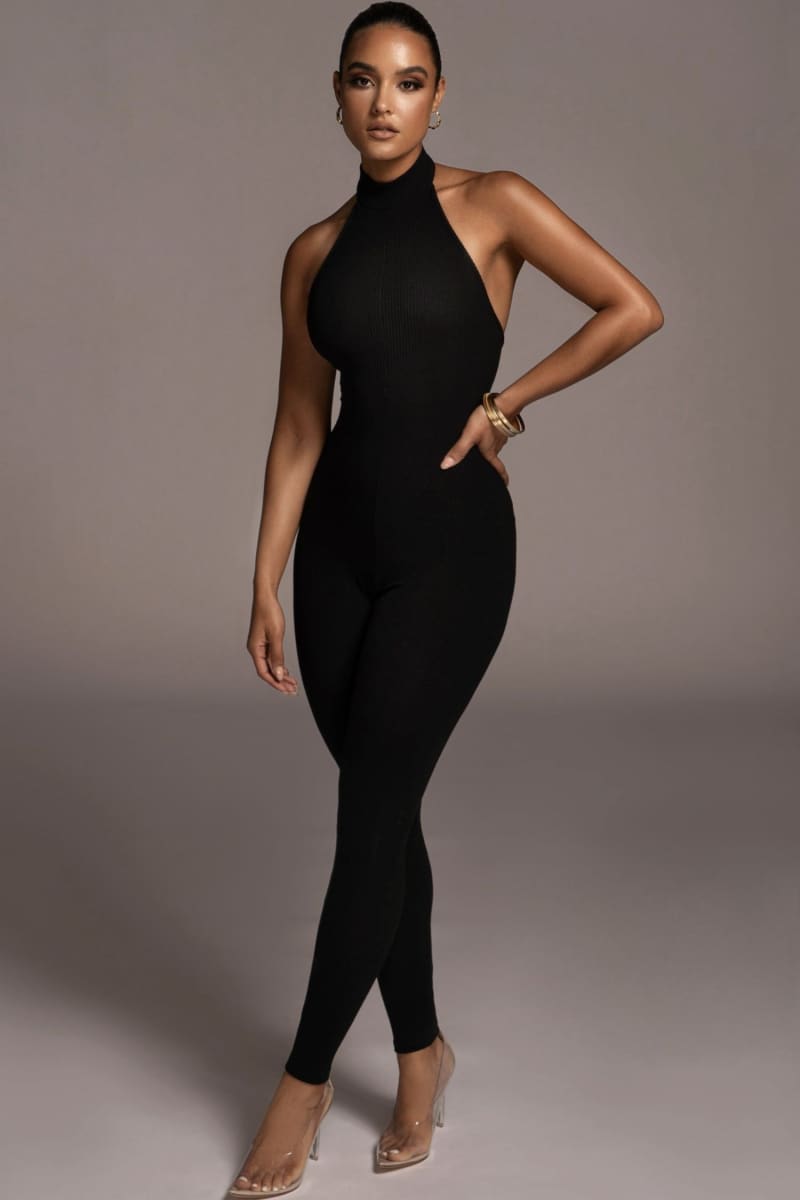 Black Backless Halter Jumpsuit S / Jumpsuit