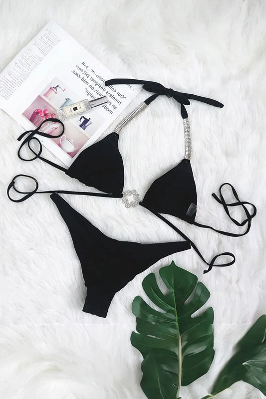 Black Bikini With Rhinestones / L