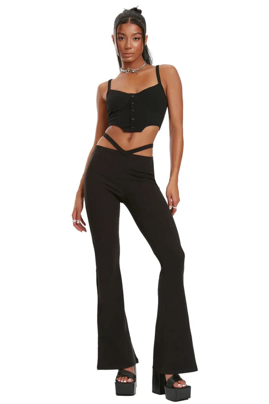 Black Corset Top & Cut Out Flare Pants