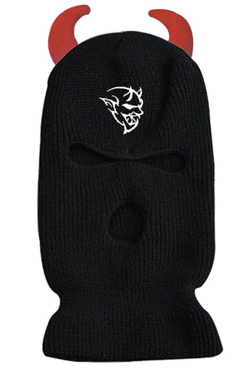 Black Demon Embroidery Ski Mask With Red Horns Balaclavas