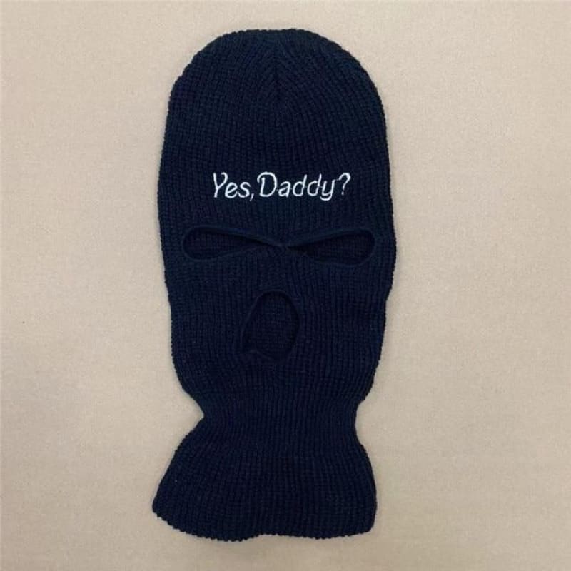 Black Embroidered "Yes Daddy?" Ski Mask