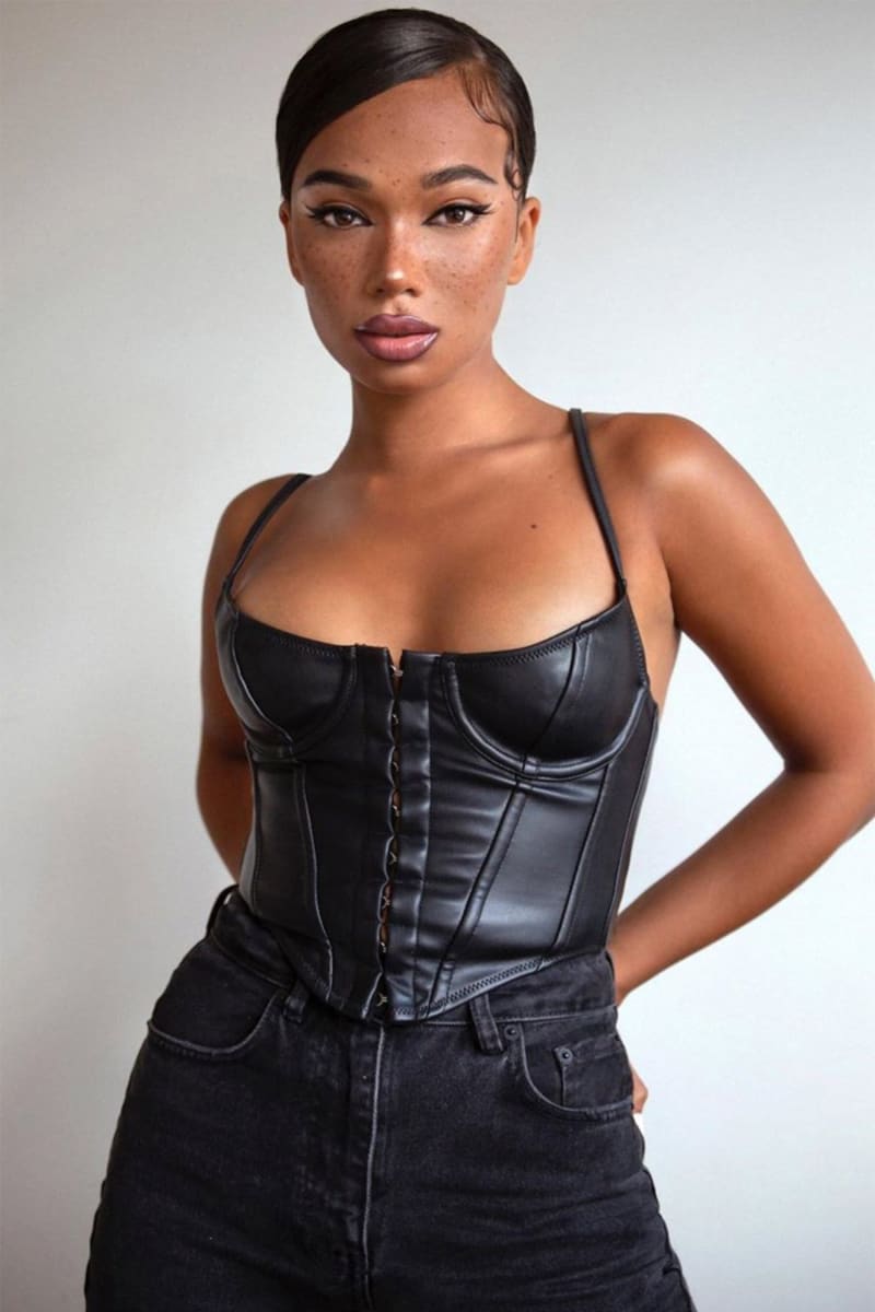 Black Faux Leather Busk Bustier Top Shirts & Tops