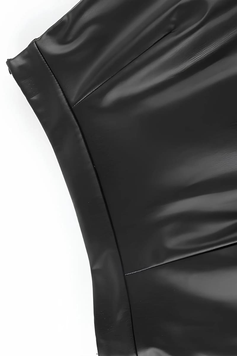 Black High Waisted Leather Slit Midi Skirt