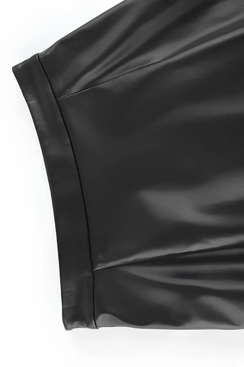 Black High Waisted Leather Slit Midi Skirt