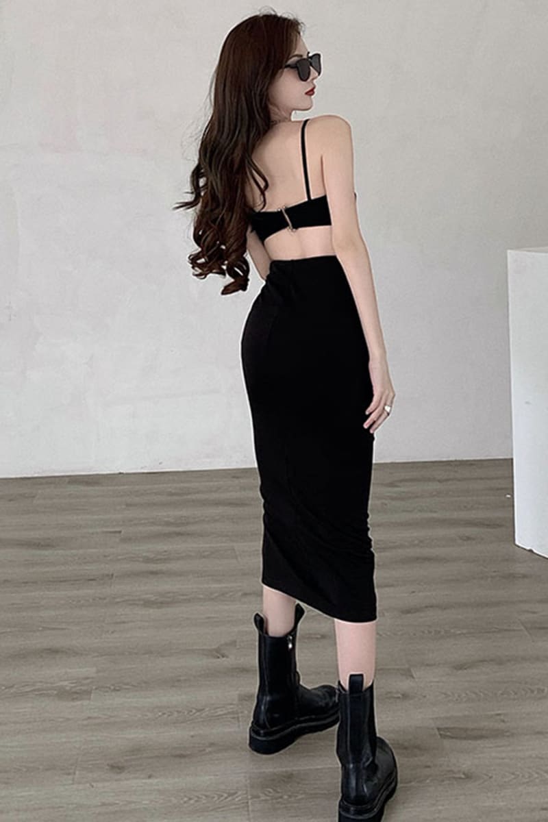 Black High Waisted Split Safety Pin Midi Skirt Skirts