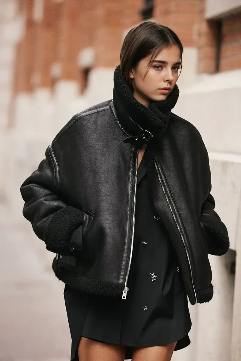 Black Leather Shearling Womens Jacket / S