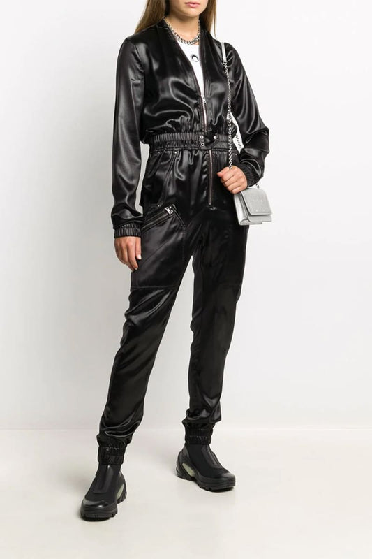 Black Long Sleeves Jogger Leather Jumpsuit Jumpsuits & Rompers