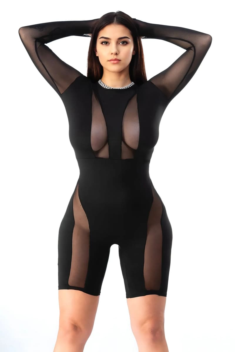 Black Mesh Cutout Romper