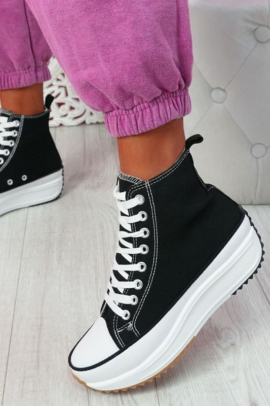 Black Platform Lace Up Canvas Shoes / 3