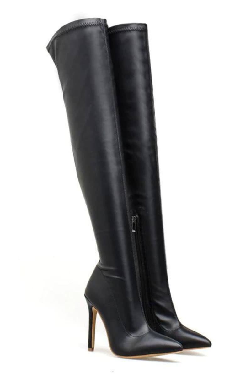 Black Pointed Toe Thigh High Boots Shoes