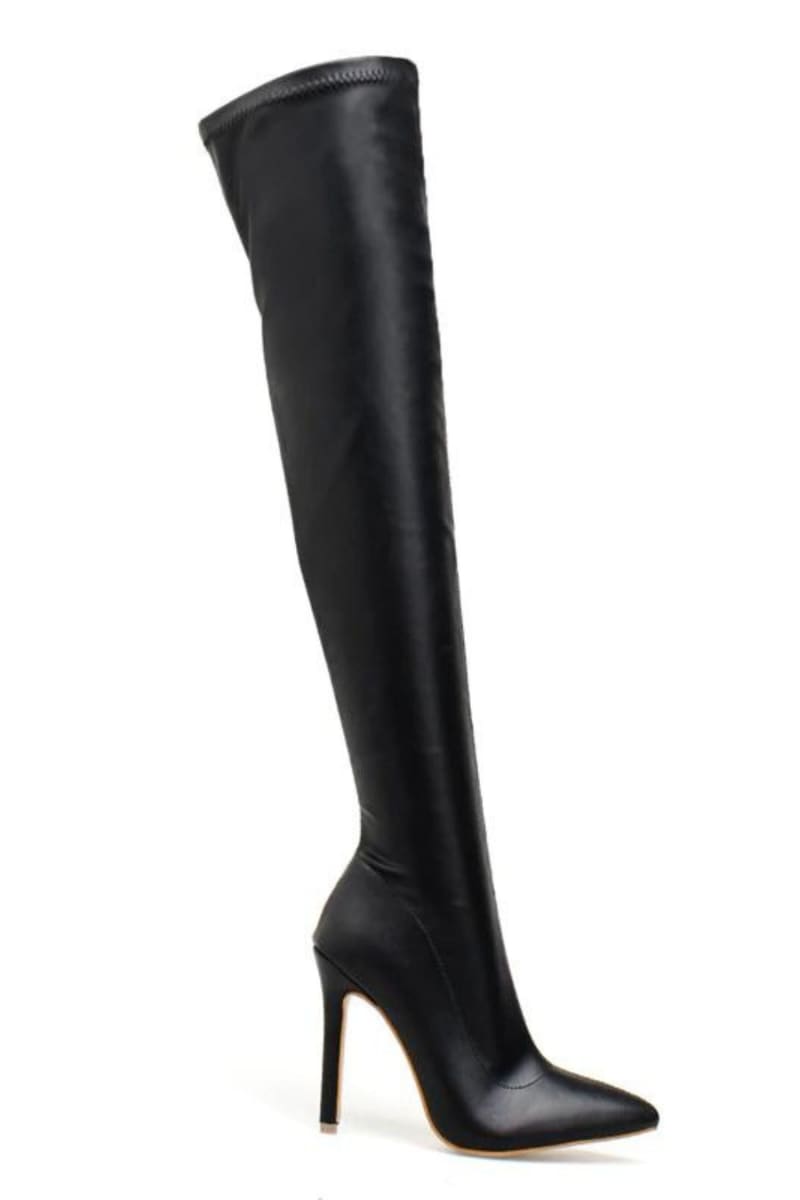 Black Pointed Toe Thigh High Boots Shoes