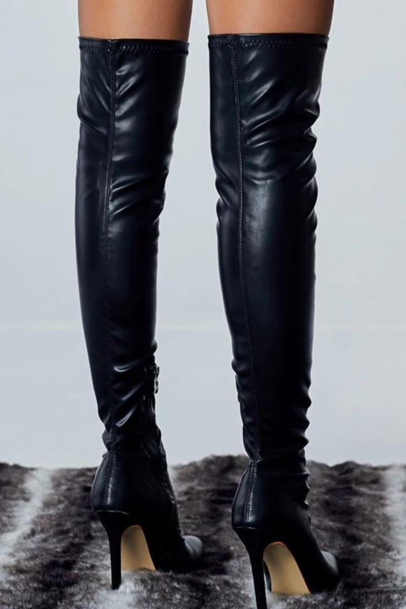 Black Pointed Toe Thigh High Boots Shoes