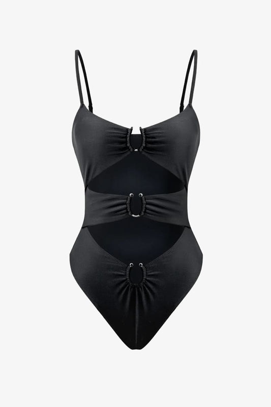 Black Ring Cut Out One Piece Swimsuit Monokini