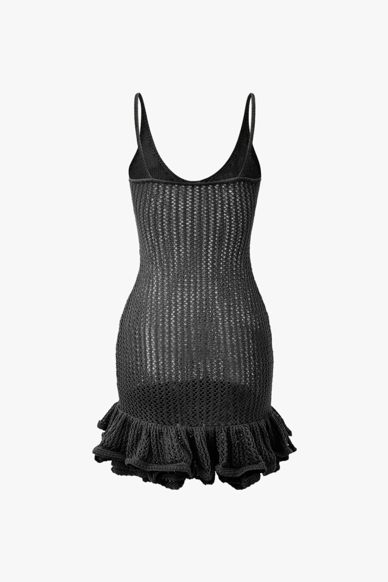 Black Ruffle Crochet Mini Dress