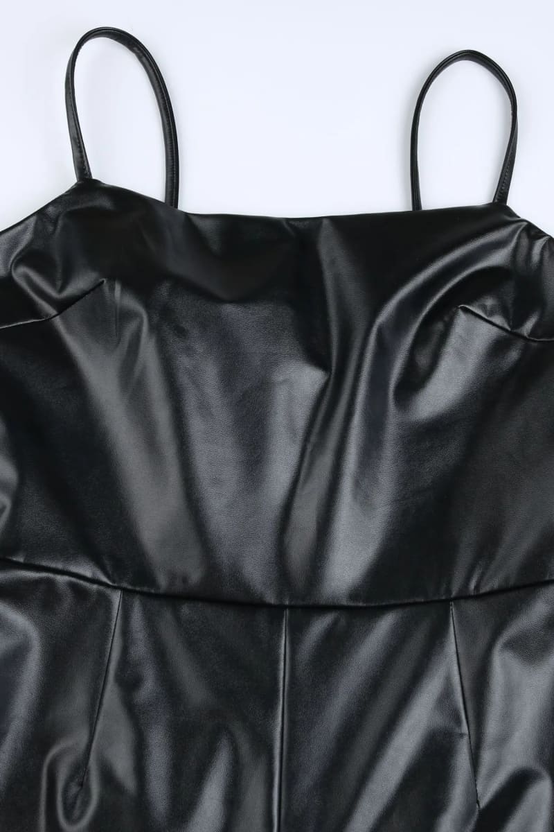 Black Sleeveless Bell Bottom Leather Jumpsuit