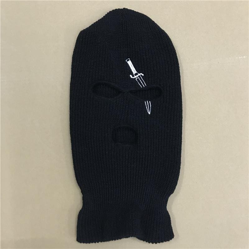 Black Sword Embroidery 3 Holes Ski Mask / One Size Balaclava