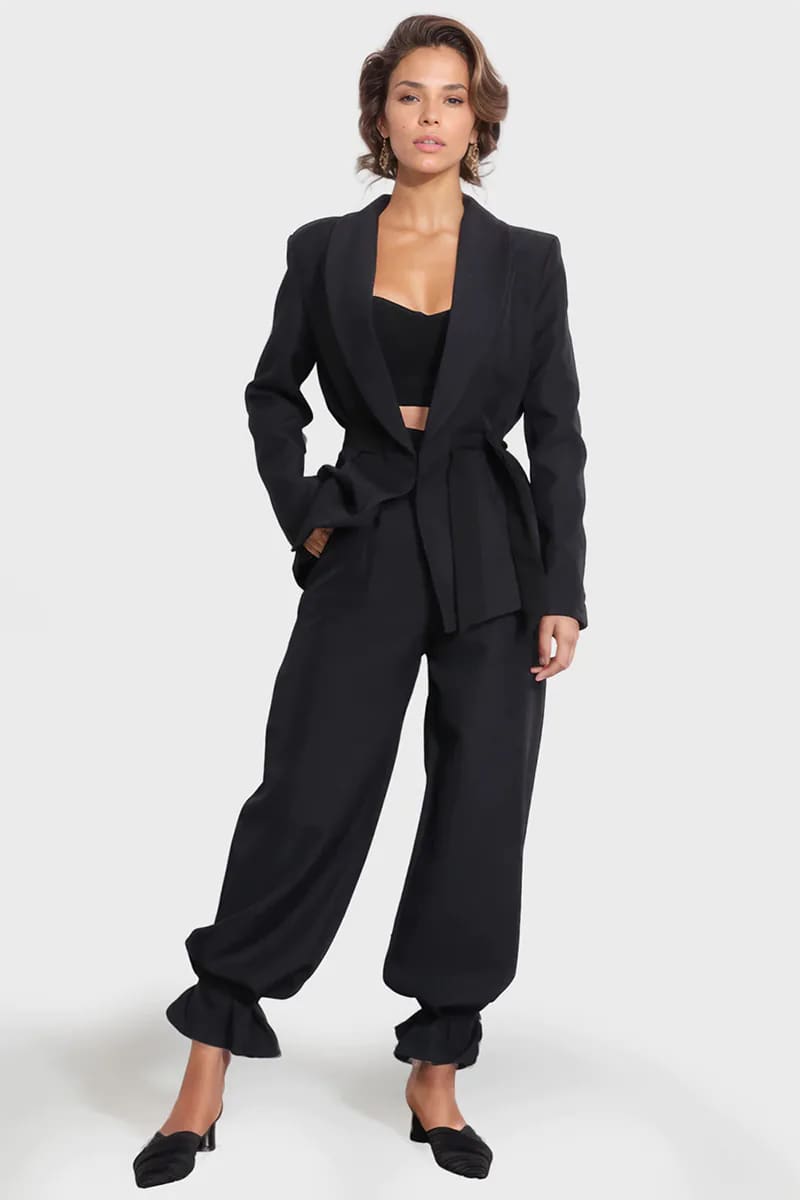 Black Tie Pants Blazer Set / S