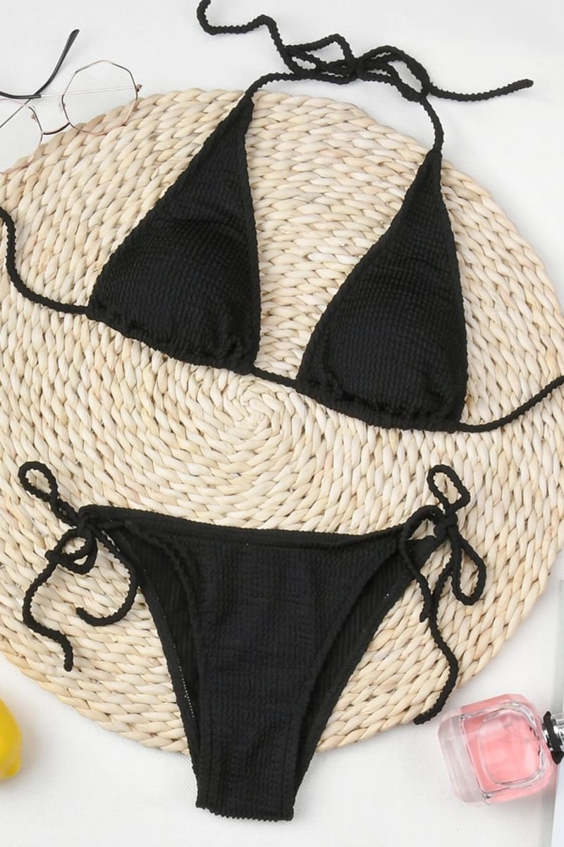 Black Triangle Smocked Tie Bikini