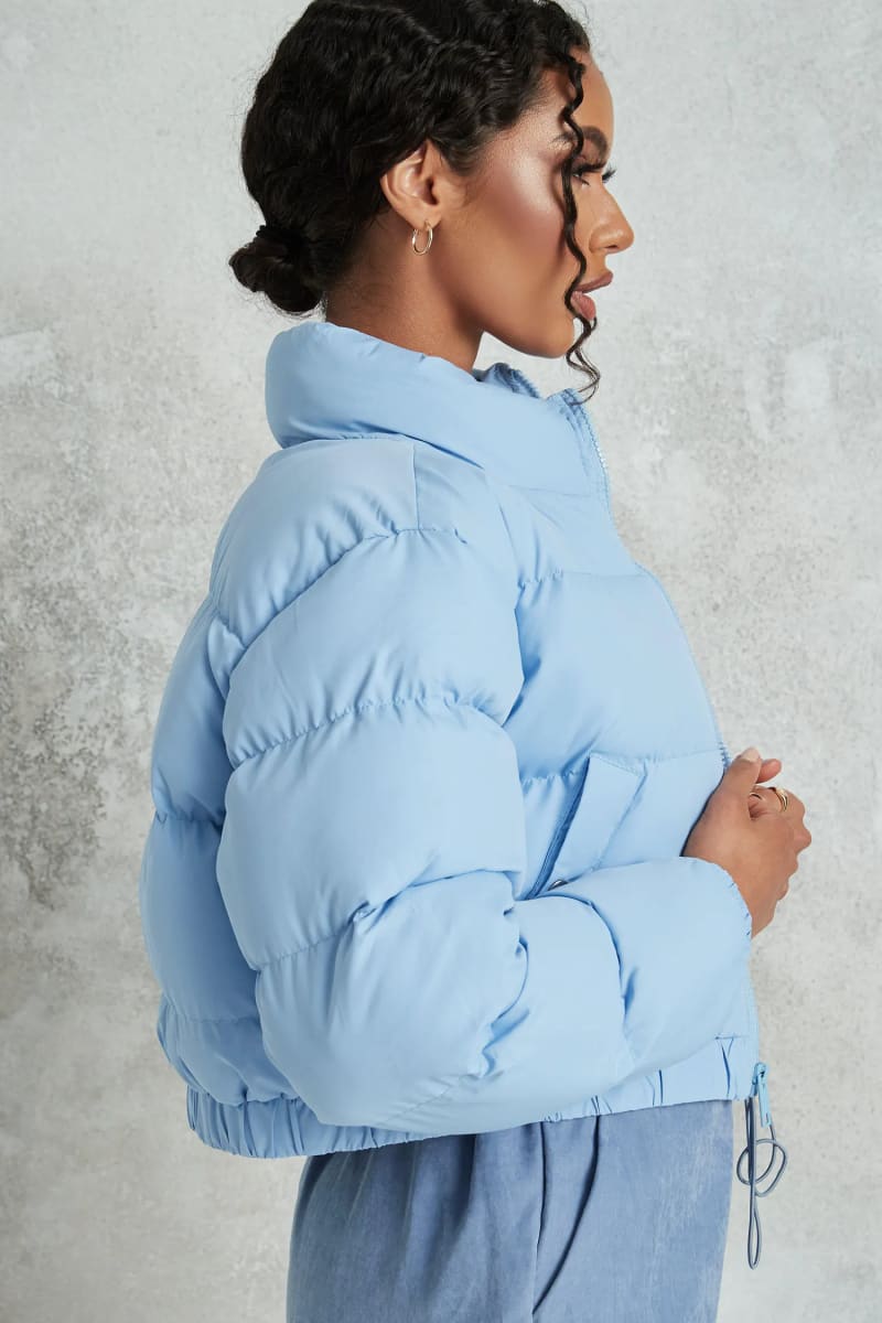 Blue Cropped Bubble Puffer Jacket Coats & Jackets