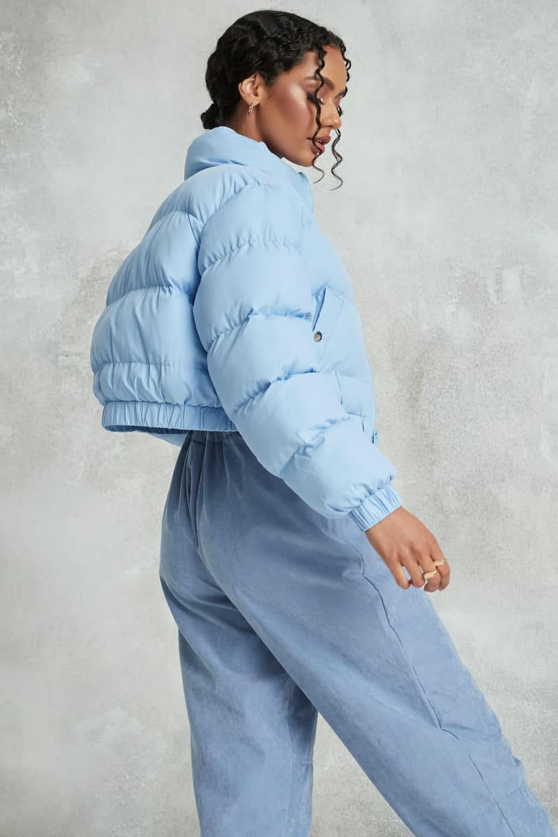 Blue Cropped Bubble Puffer Jacket Coats & Jackets