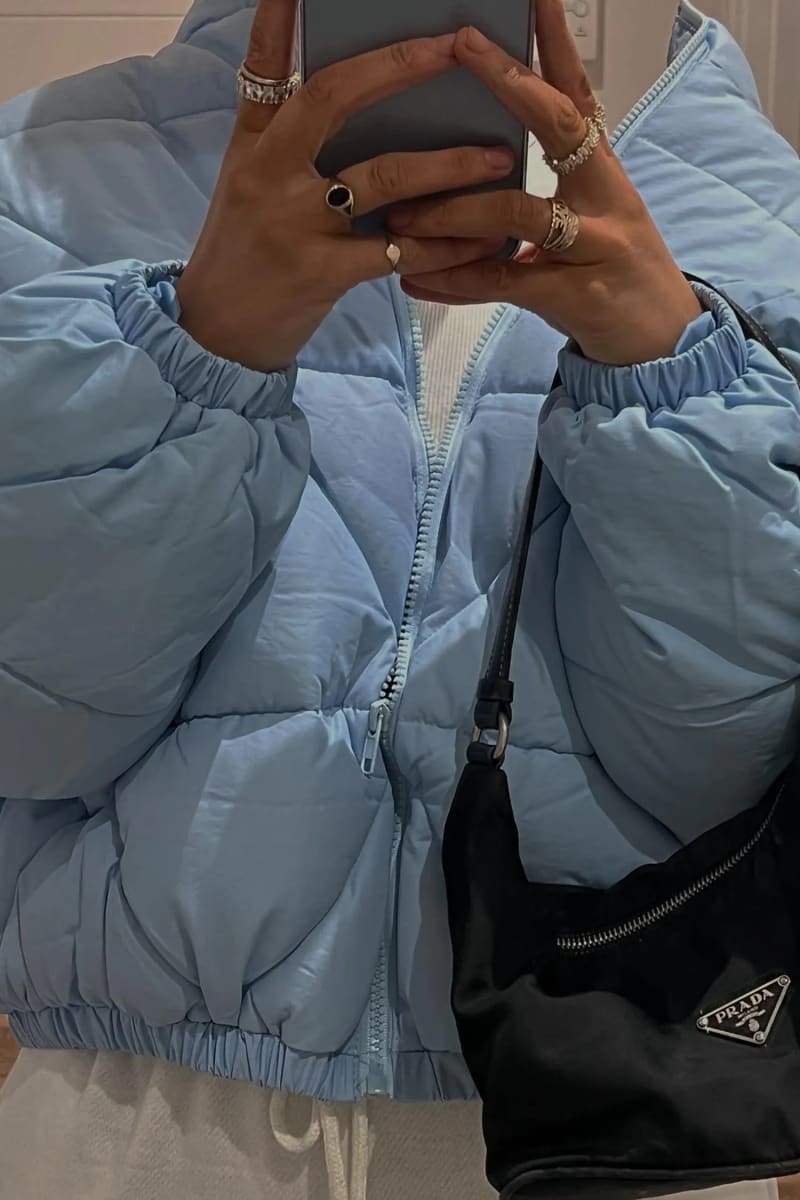 Blue Cropped Bubble Puffer Jacket Coats & Jackets