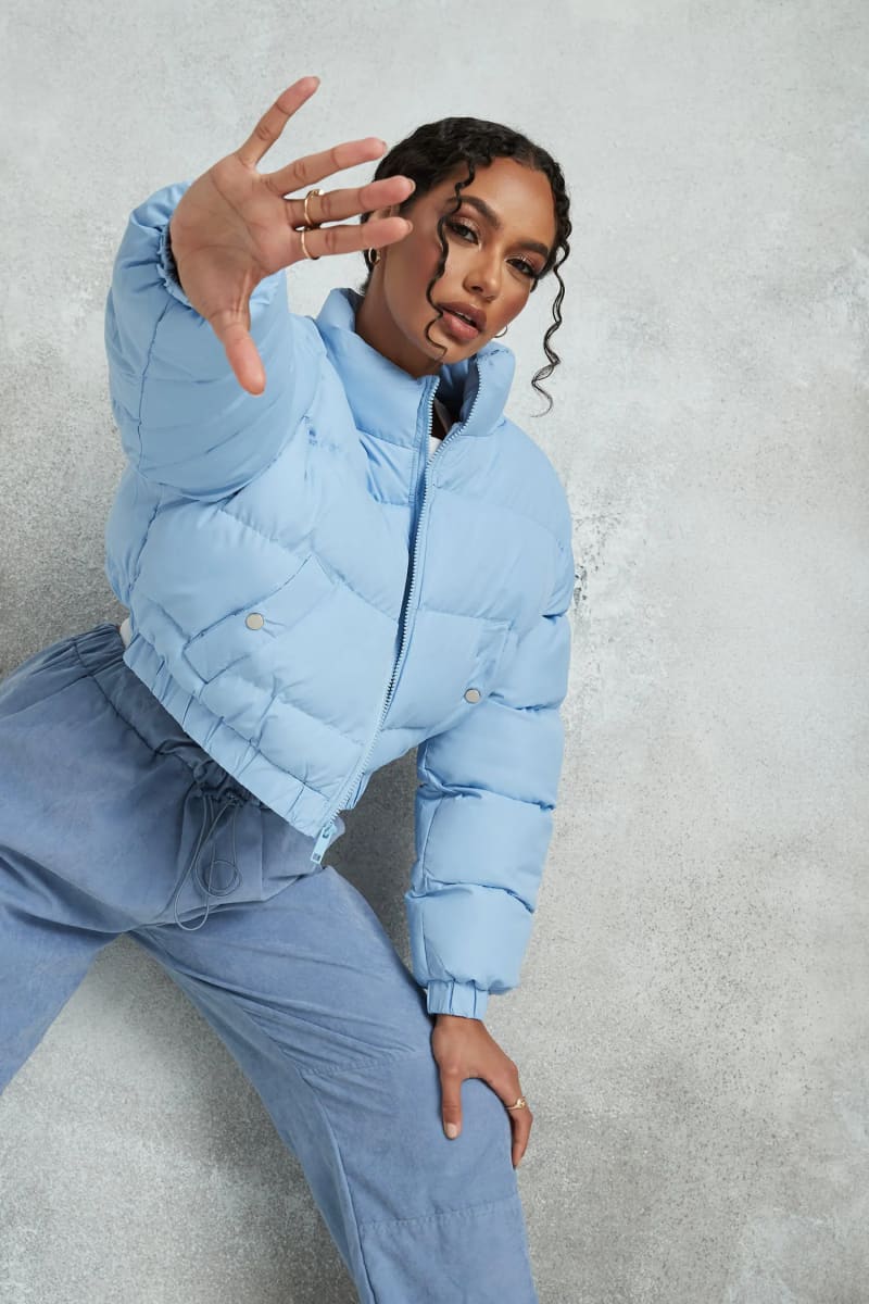 Blue Cropped Bubble Puffer Jacket Coats & Jackets