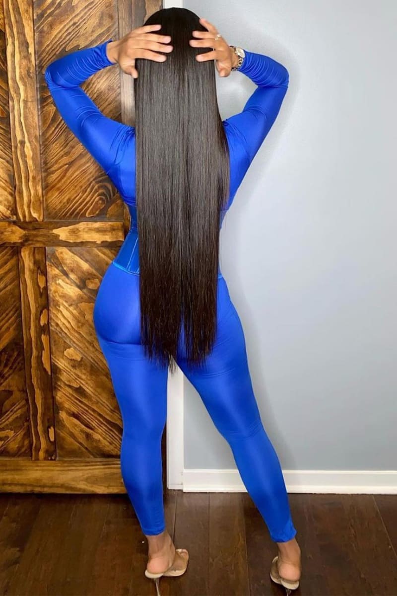 Blue Long Sleeve Corset Jumpsuit Jumpsuits & Rompers