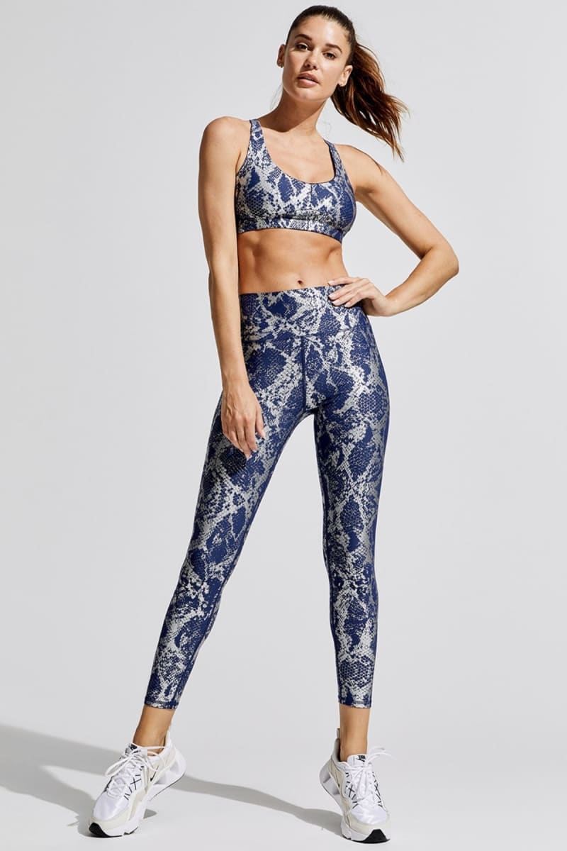 Blue Snakeskin High Waist Ruched Metallic Legging S / Legging