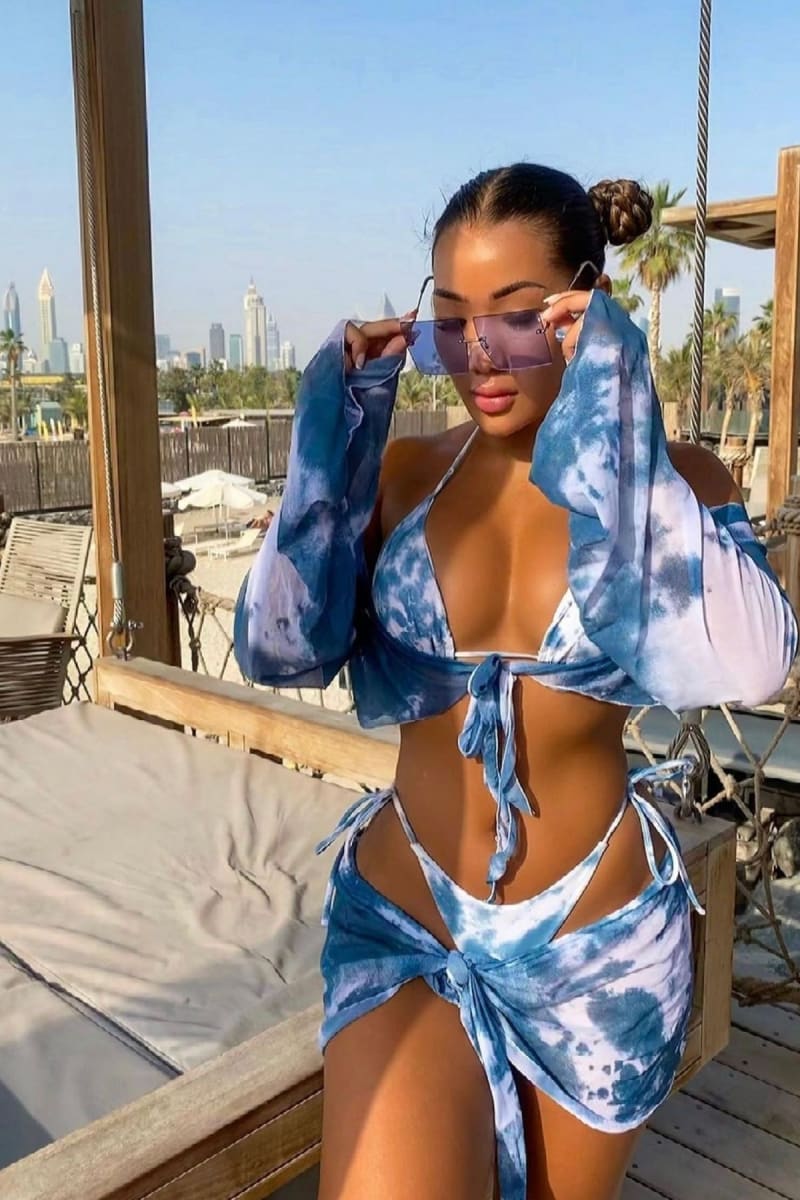 Blue Tie Dye 4 Piece Swimsuit Bikini