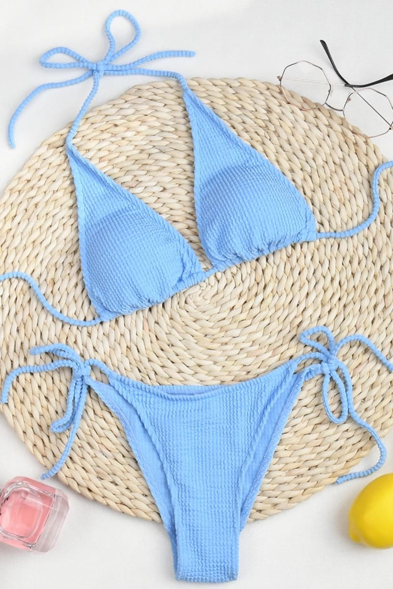 Blue Triangle Textured Tie Bikini / S