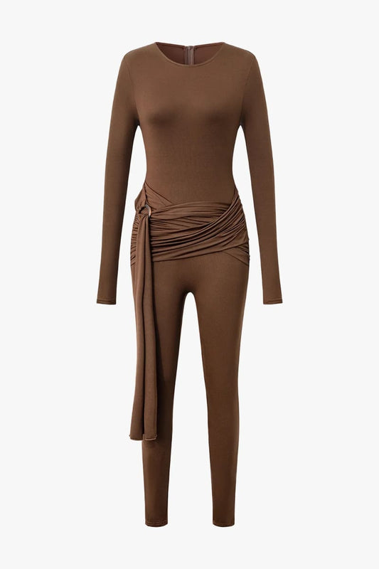 Brown Long Sleeve Wrap Jumpsuit Jumpsuits & Rompers