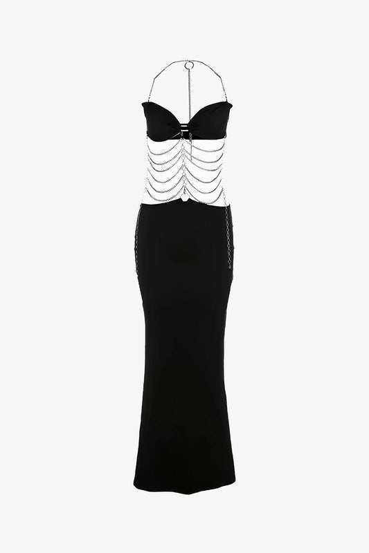 Black Cut Out Chain Bandeau Maxi Dress