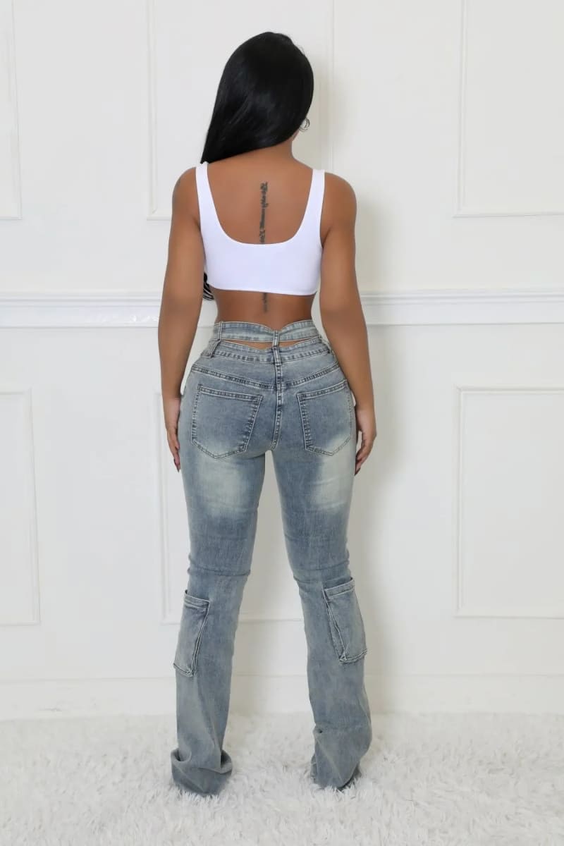 Double Waist Bell Bottom Jeans Pants