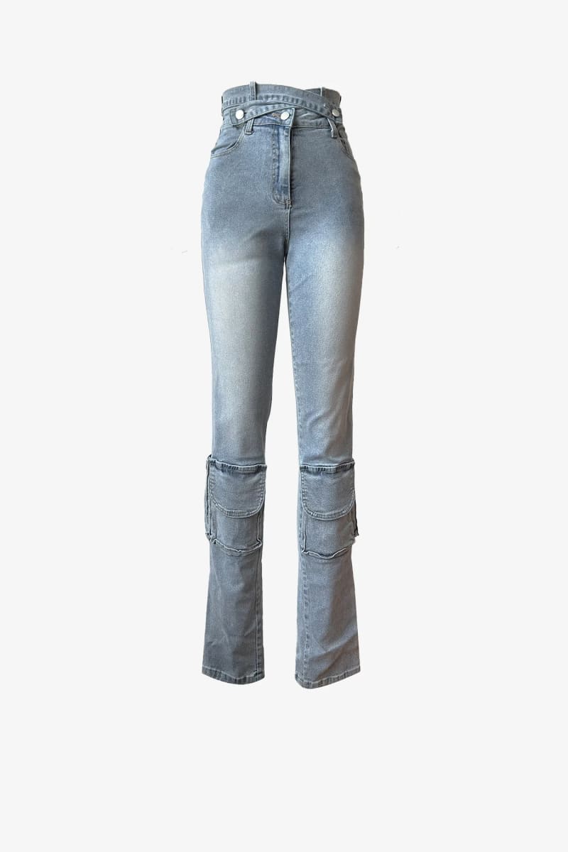 Double Waist Bell Bottom Jeans Pants