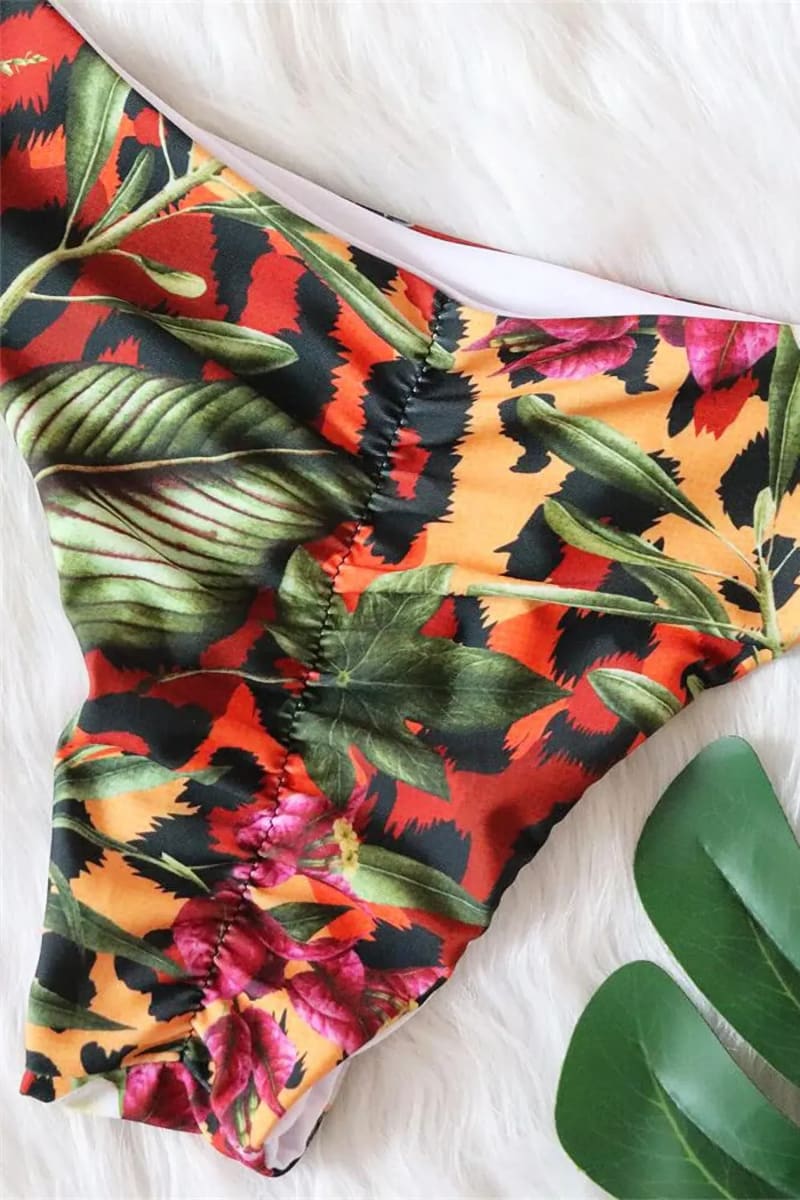 Floral Print Rhinestone Straps Bikini