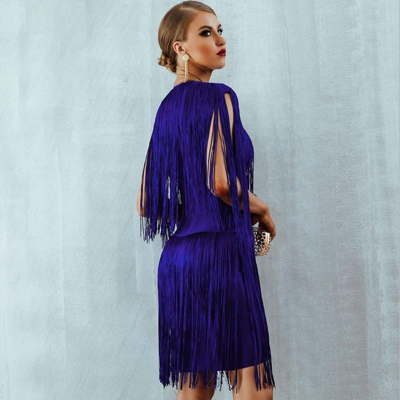 Fringe Zipper Detail Tassel Blue Mini Dress Mini Dress