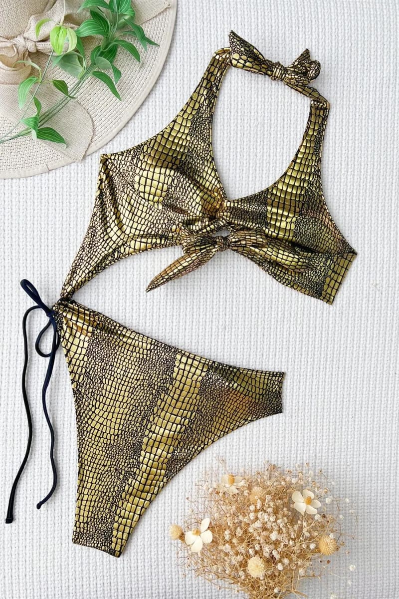 Gold Snake Print One Piece Swimsuit Monokini