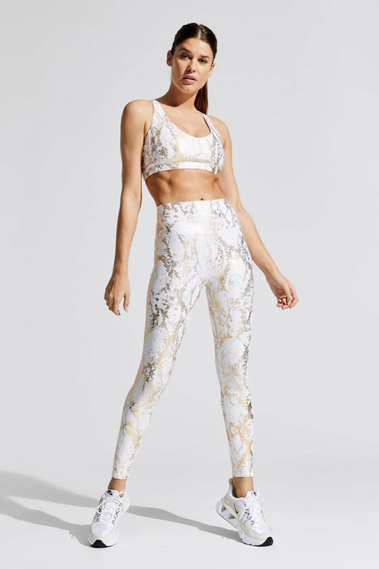 Gold Snakeskin High Waist Ruched Metallic Legging S / White Legging