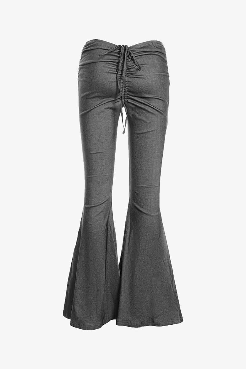 Gray V-Cut Ruched Flare Pants