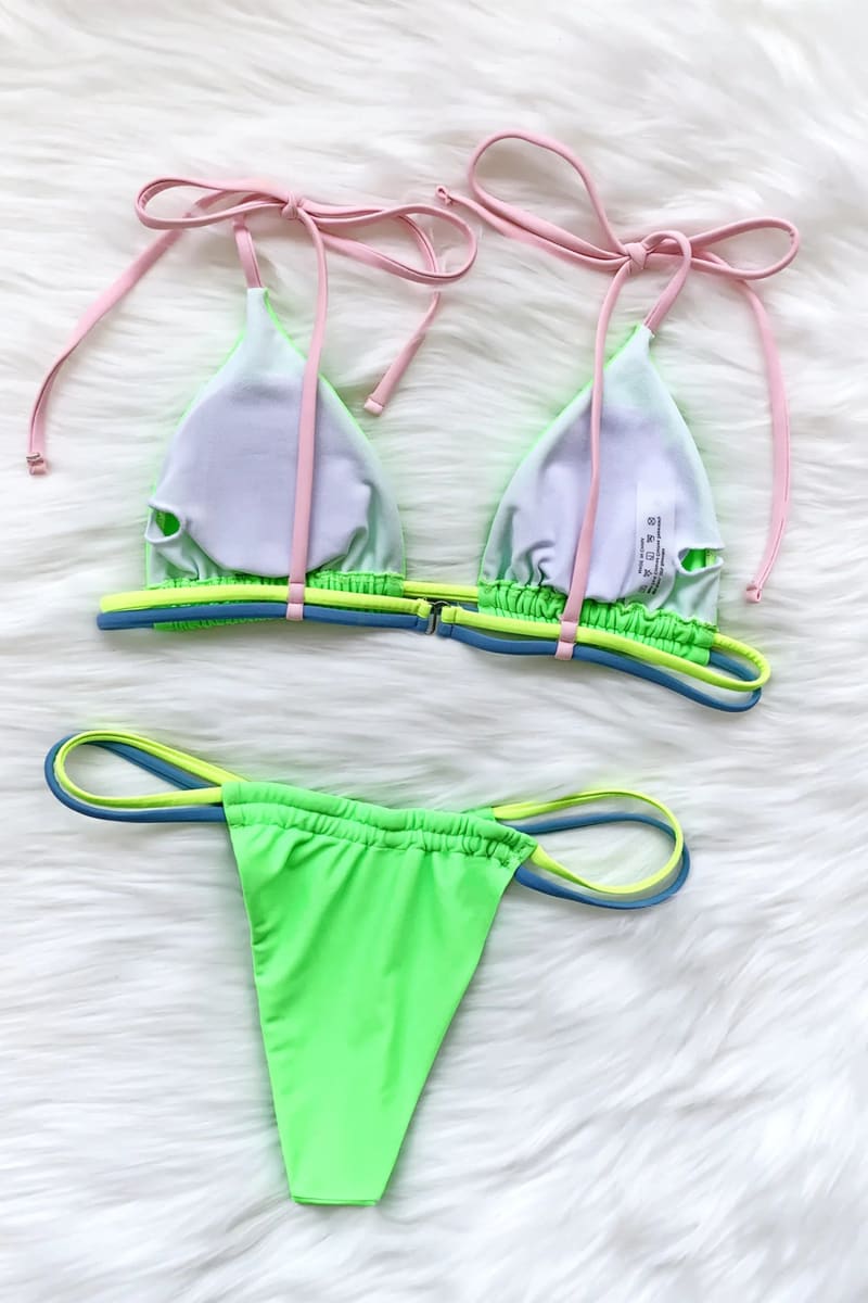 Green Adjustable Ruched Bikini