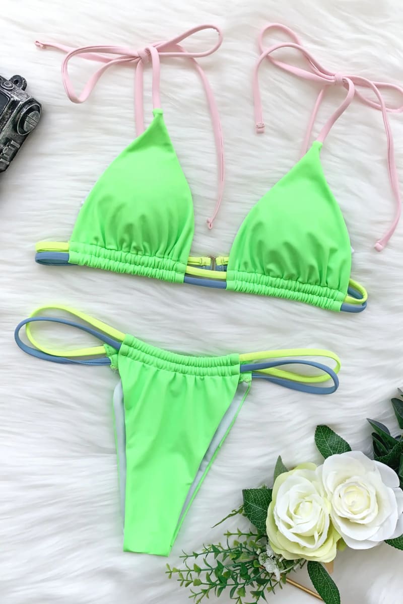 Green Adjustable Ruched Bikini