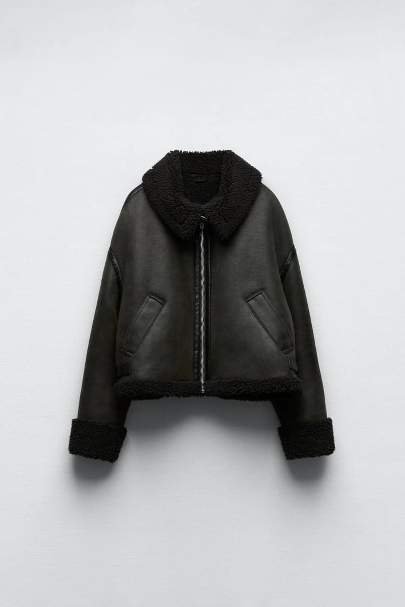 Green Aviator Shearling Jacket Women