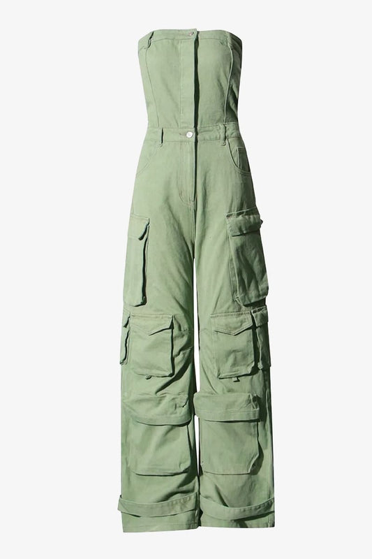 Green Denim Cargo Jumpsuit Jumpsuits & Rompers